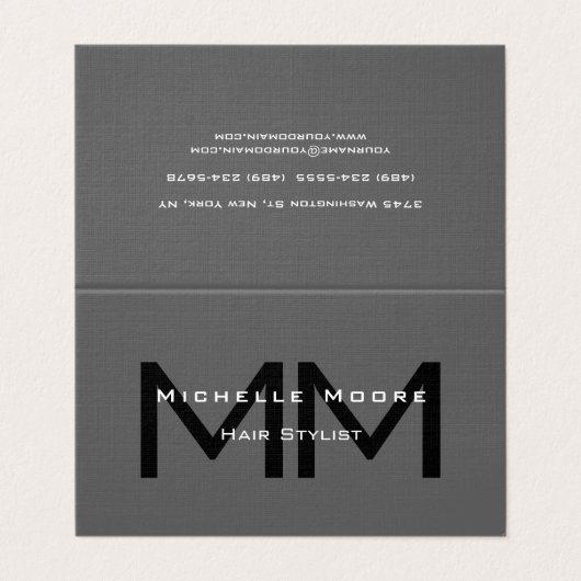 Tweezijdige Monogrammed Zwart Grijs Euro Size Linn Visitekaartjes (Buitenkant ongevouwen)