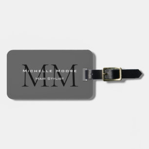 Tweezijdige Monogrammed Zwart Grijs Kalligrafie Bagagelabel