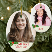 Tweezijdige ovale kerstfoto-ornament