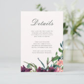 Tweezijdige pruim bloemig op Blush bruiloft detail Informatiekaartje (Staand voorkant)