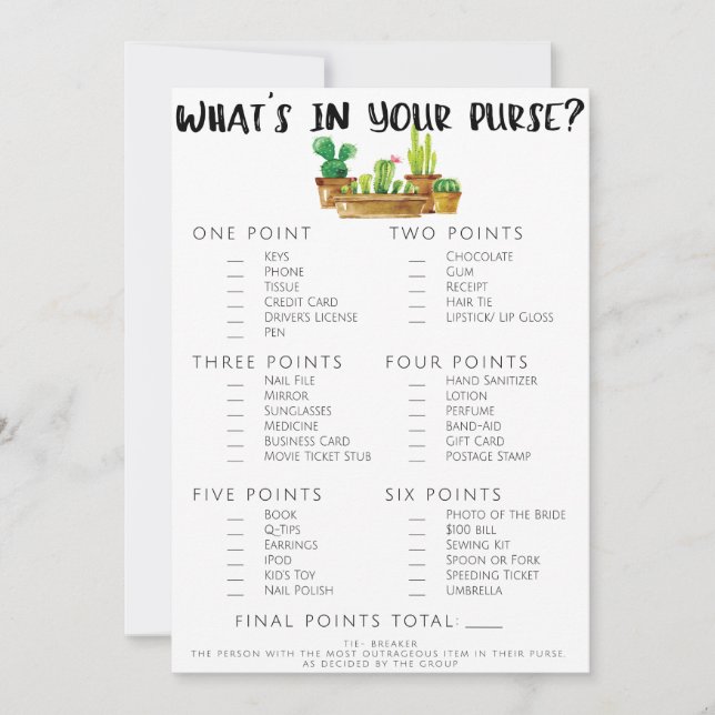 Tweezijdige Rustieke Cactus Bruidsdouche Spel (Voorkant)