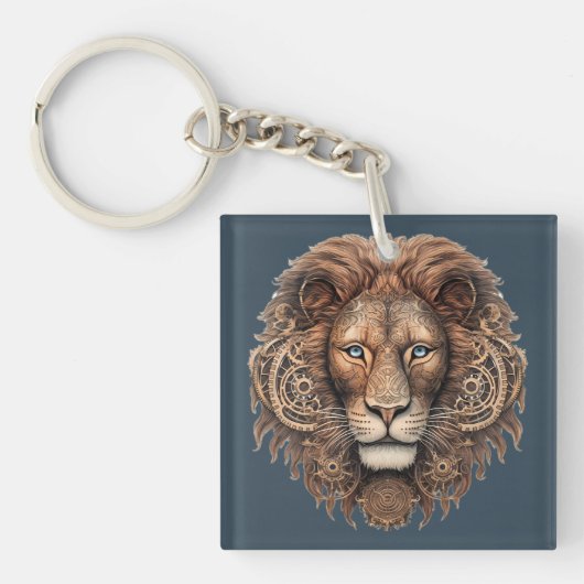 Tweezijdige Steampunk Leeuw en Perzisch Kattenplei Sleutelhanger (Voorkant)