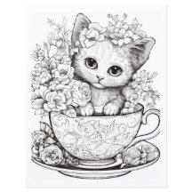Tweezijdige thee cup kitten kleurplaat
