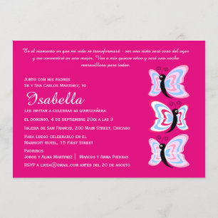 Tweezijdige tweetalige Quinceañera Butterfly Birth Kaart