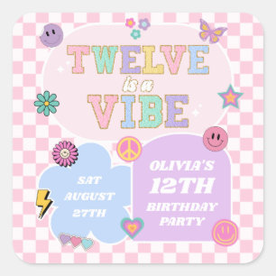 Twelve is een vibe preppy patch 12e verjaardagsfee vierkante sticker