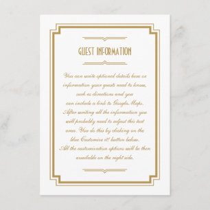 Twenties Art Deco Gold Lijst Wedding Invoegen Kaar Informatiekaartje