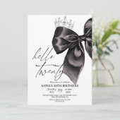Twenty Black Bow 20th Birthday Invitation (Debout devant)