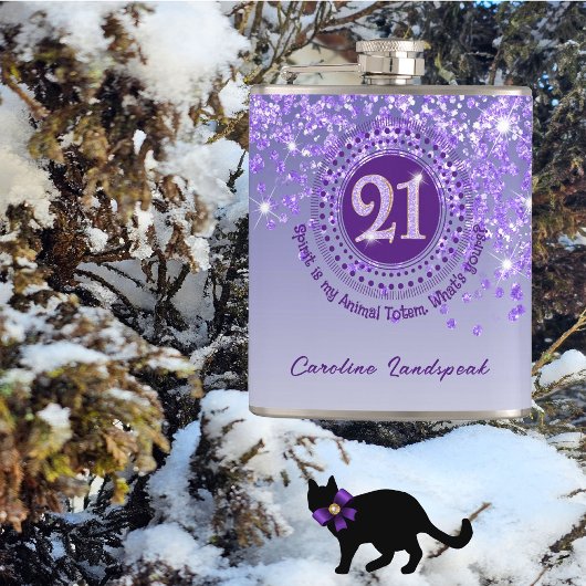 Twenty First & Paarse Glitter & Drink Quote Heupfles