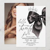 Twenty five Black Bow 25th Birthday Invitation (Devant / Derrière)