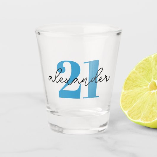 Twenty One 21e verjaardag leeftijd modern script Shot Glas (Voorkant)