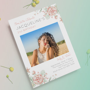 Twenty One Feminine 21e Invitation Photo d'anniver