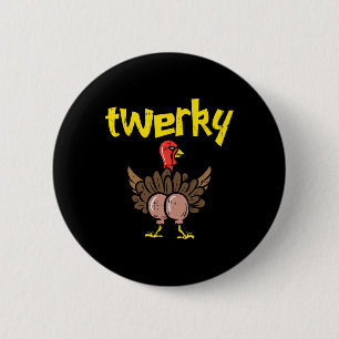 Twerky Turkije Butt Fun Thanksgiving Twerk Dans Pu Ronde Button 5,7 Cm