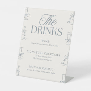 Twhimsisch Blauwe Bruiloftsborrel Drankbar Menu Reclamebord Met Voetstuk
