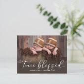 Twice Blessed Photo Twin Birth Aankondigingskaart (Staand voorkant)
