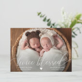 Twice Blessed Twins Photo Birth Aankondiging (Staand voorkant)