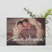 Twice Blessed Twins Photo Collage Newborn Birth Aankondiging (Staand voorkant)
