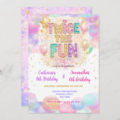 Twice the Fun Pastel Glitter Double Birthday Kaart (Voorkant / Achterkant)