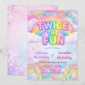 Twice the Fun Rainbow Sibling Birthday  Kaart (Voorkant / Achterkant)