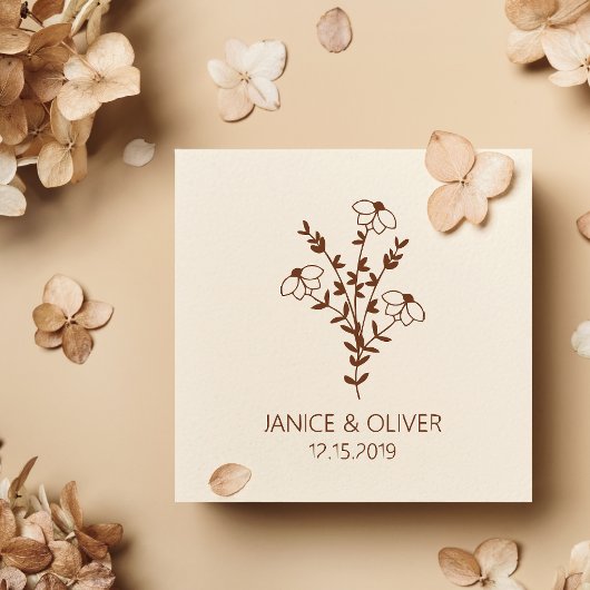 Twigs and Flowers Monogrammed Modern & Minimalist Rubberstempel