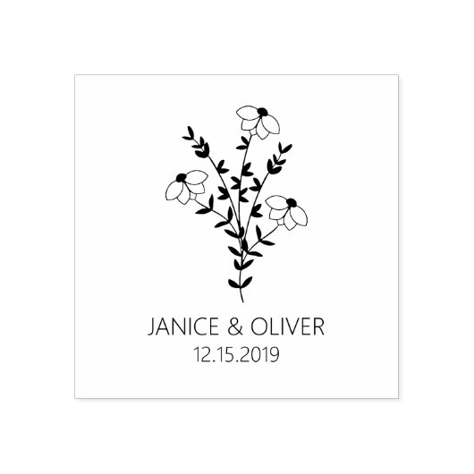 Twigs and Flowers Monogrammed Modern & Minimalist Rubberstempel (Afrduk)