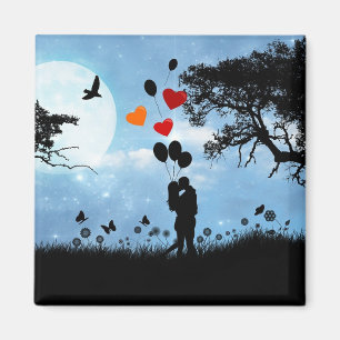 Twijfelend Paar in Verliefdheid in Silhouet Kunst Magneet