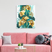 Twijg met gouden bladeren Ginko Biloba Canvas Afdruk (Insitu (Woonkamer))