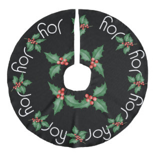 Twijgjes hulst met rode bessen imitatie linnen kerstboom kleed
