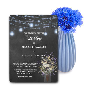 Twilight Blue Mason Jar Floral Wedding Invitation Kaart