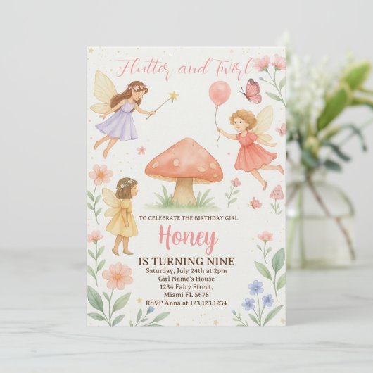 Twilight Fairy verjaardagsuitnodiging Kaart (Staand voorkant)