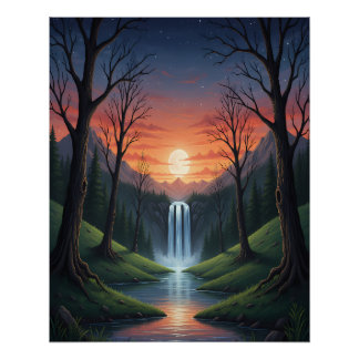 Twilight Falls: een serene boslandschap Perfect Poster