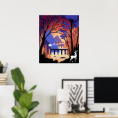 Twilight Forest Kerstmis Santa slee Poster (Thuiskantoor)