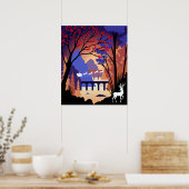 Twilight Forest Kerstmis Santa slee Poster (Keuken)