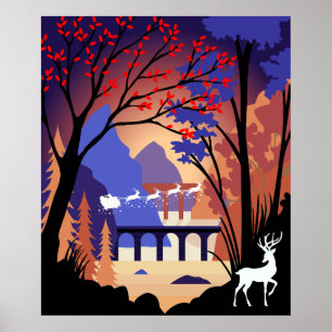 Twilight Forest Kerstmis Santa slee Poster