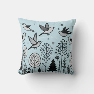 Twilight Forest Vogels Lichtblauw Kussen