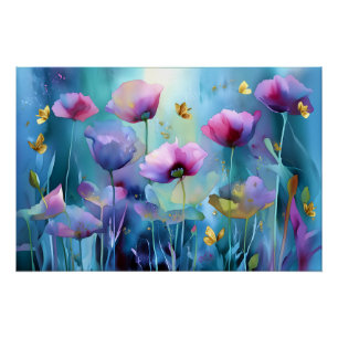 Twilight Garden: klaprozen en gouden vleugels Perfect Poster