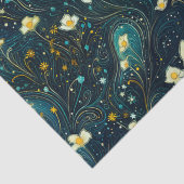 Twilight Garden Navy Blue, Goud Bloemen Decoupage Tissuepapier (Detail)