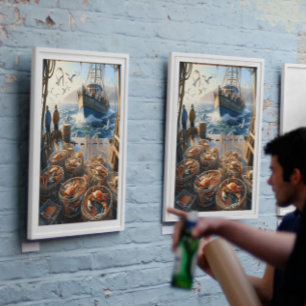 Twilight Harvest Vissers verzamelen krabben 12x16 Poster