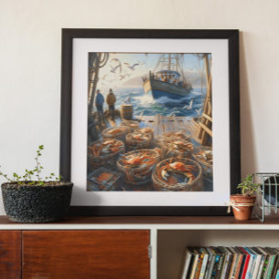 Twilight Harvest Vissers verzamelen krabben 18x24 Poster