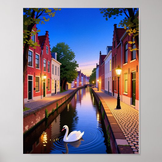 Twilight in Bruges Canals Poster (Devant)
