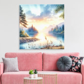Twilight kleuren reflecteren op stilstaand water canvas afdruk (Insitu (Woonkamer))