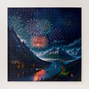 Twilight Mountain met vuurwerk Legpuzzel