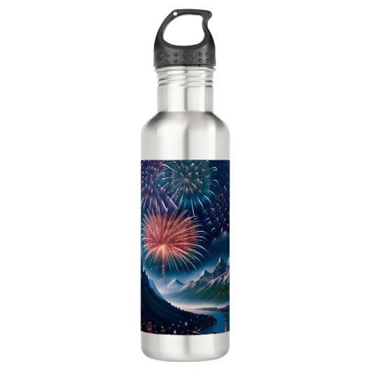 Twilight Mountain met vuurwerk Waterfles (Voorkant)