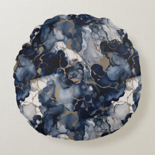 Twilight Navy Blue en Grey met Antiek Gold Rond Kussen