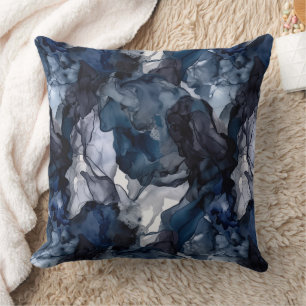 Twilight Navy Blue, Lavendel en Grijze Alcohol Ink Kussen