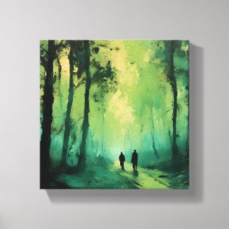 Twilight Promenade op het groene bos Canvas Afdruk