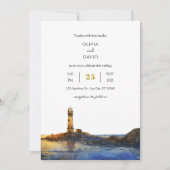 Twilight Rocky Lighthouse Waterverf Beach bruiloft Kaart (Voorkant)