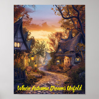 Twilight Tranquillity in een Storybook Village Poster