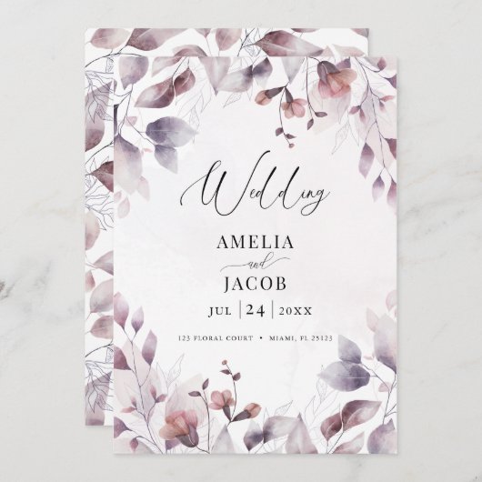 Twilight watercalor invitation verte moderne (Devant / Derrière)