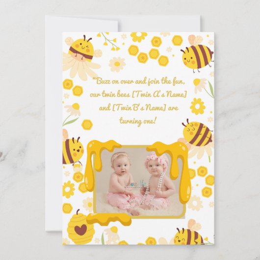 Twin 1er Anniversaire Fête Invitation Bumble Bee (Devant)