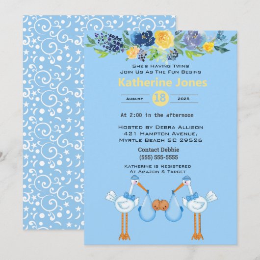 Twin African American Boys Baby Shower Invitations (Devant / Derrière)